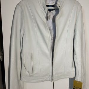 White leather jacket.